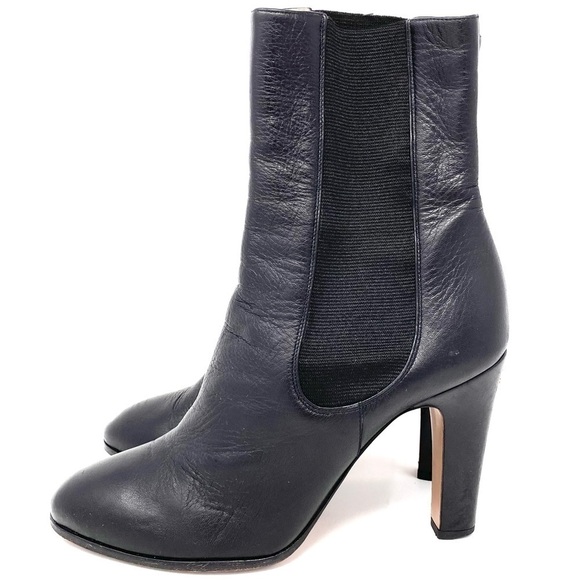 CHANEL CC LOGO SHORT LEATHER BLACK CHELSEA ANKLE BOOTS WITH CHUNKY HEELS SZ 39 - Picture 4 of 12